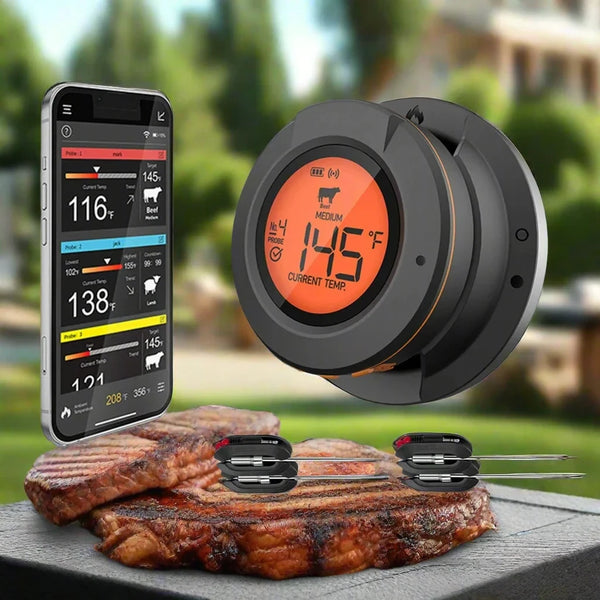 ToGrill Smart Wireless BBQ Thermometer - Bluetooth, 4 Temperatuursensoren, Smart App Control - Liwolf.com