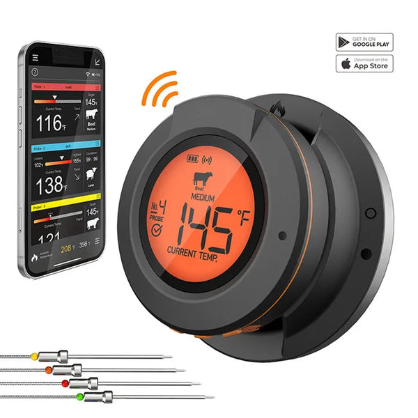 ToGrill Smart Wireless BBQ Thermometer - Bluetooth, 4 Temperatuursensoren, Smart App Control - Liwolf.com