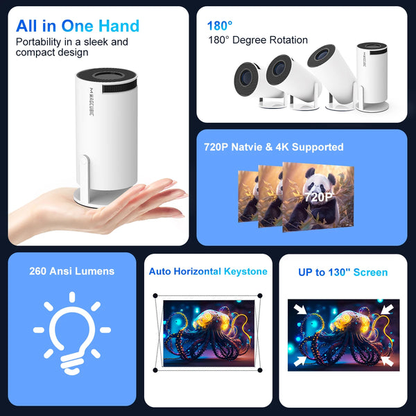 Magcubic HY300 Pro Projector Android 11 4K 1280*720P Dual Wifi 260ANSI 180°flexible BT5.0 Cinema Outdoor Portable Projector HY300 Pro - Liwolf.com