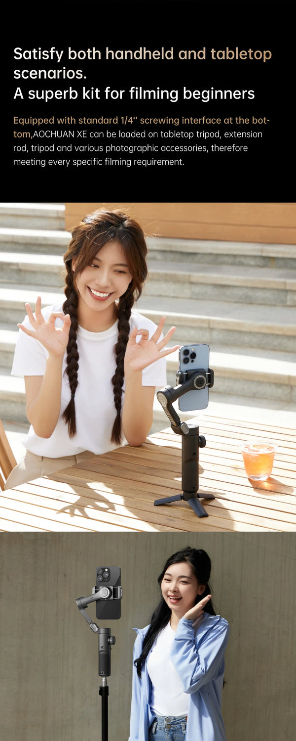 AOCHUAN 3-Axis Handheld Gimbal Stabilizer voor Smartphone met Fill Light – Perfect voor iPhone, Android, Face Tracking, TikTok, Vloggen en Smart XE - Liwolf.com
