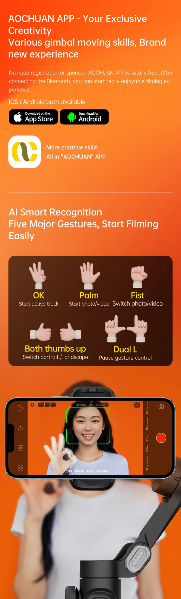 AOCHUAN 3-Axis Handheld Gimbal Stabilizer voor Smartphone met Fill Light – Perfect voor iPhone, Android, Face Tracking, TikTok, Vloggen en Smart XE - Liwolf.com