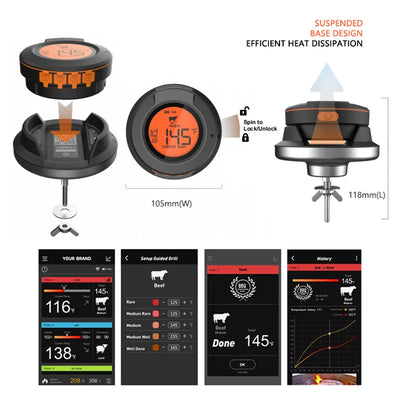 ToGrill Smart Wireless BBQ Thermometer - Bluetooth, 4 Temperatuursensoren, Smart App Control