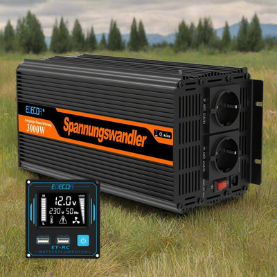 EDECOA® 3000W Omvormer 12V naar 230V met LCD ET-RC Afstandsbediening - Liwolf.com
