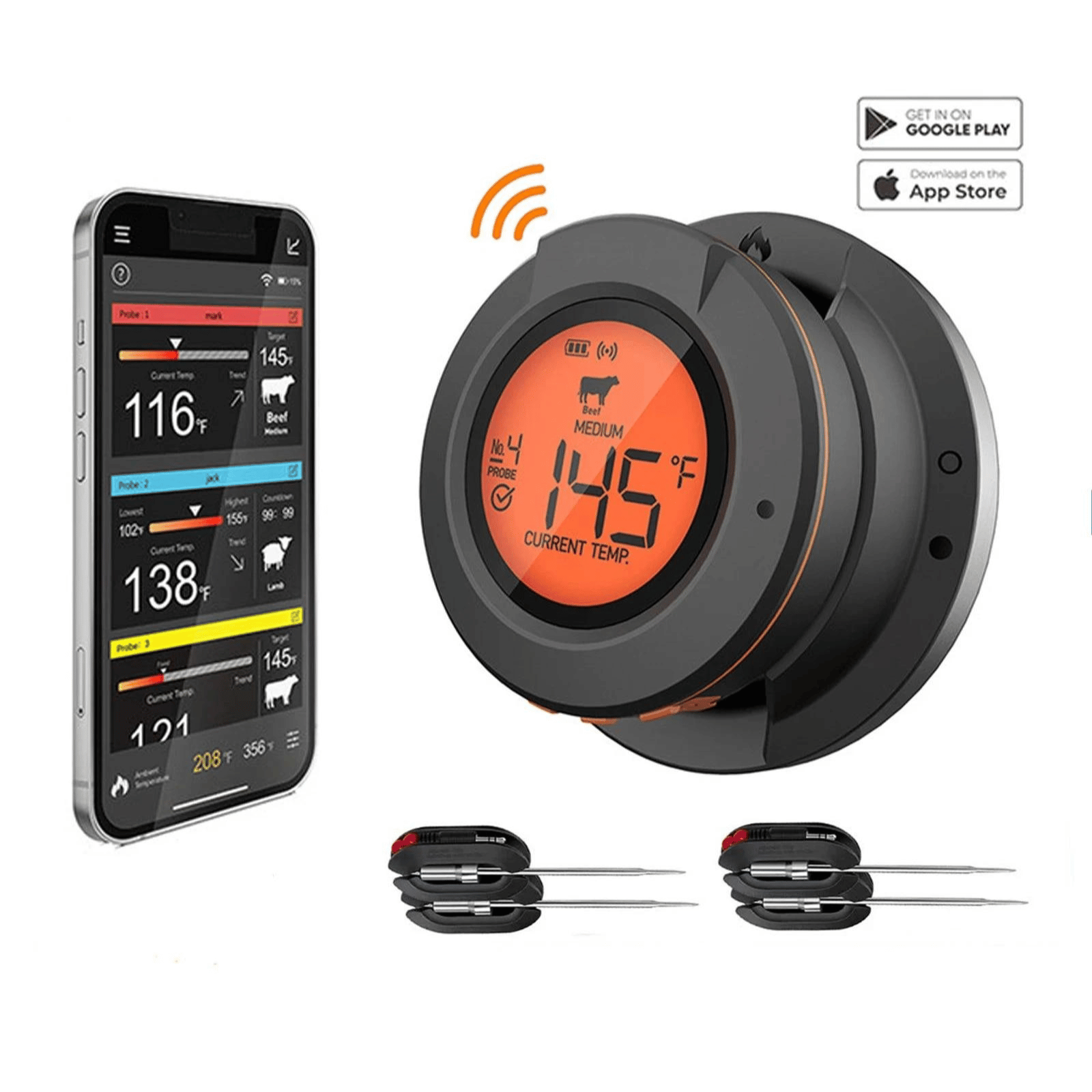 ToGrill Wireless BBQ Thermometer Bluetooth, Sensors LiWolf