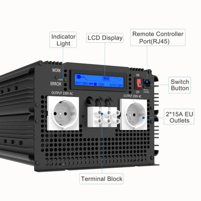 12V-230V UPS Accu lader OmschakelsysteemOmvormer - 3500W / 7000W met controller - Liwolf.com